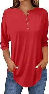 [Generic] Womens Long Sleeve Tops Plus Size Spring Neck Casual Print Tunic T Shirts Three Quarter Length Womens Tops Swim Set