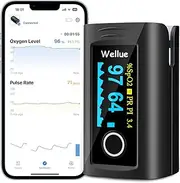Wellue Fingertip Blood Oxygen Saturation Monitor with Alarm, Batteries, Carry Bag & Lanyard for Wellness Use PC-60FW Bluetooth