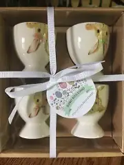 Bunny Boulevard Boxed Set Of 4 Porcelain Egg Cups NIB Easter Motif Spring