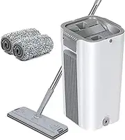 Mop and Bucket with Wringer Set, Flat Mop Wet and Dry use for Floor Cleaning with 2 Reusable Microfiber Pads,Home Cleaning System Tools
