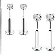 [AVYRING] 20g Flat Back Earring studs Threadless Nose Studs Silver Gold Earlobe Piercing Jewelry Surgical Steel Push in Cartilage Earrings Nostril Changing Tool