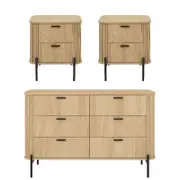 Cosmoliving 6 Chest of Drawers Dresser Lowboy and 2 Fluted Bedside Tables