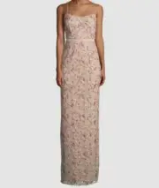$585 Aidan Mattox Women's Pink Sleeveless Scoop Neck Beaded Gown Dress Size 16