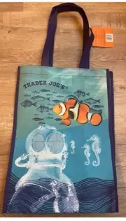 2 NEW Trader Joe's Market Reusable Bag Ocean Clown Fish Tote Grocery Shopper