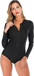 [Generic] Womens Athletic Body Swimsuits Zip Front Long Sleeve Hot Spring Swimwear Sun Protection Sports Surfing Bathing Suits