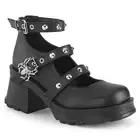 BLACK 2.75" 3 STRAP MARYJANE-SPIDER BUCKLE-HOOK&LOOP-STUDS-ZIP 6 7 8 9 10 11 12