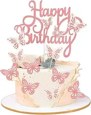 13 Pcs 3D Butterfly Cupcake Topper Pink Happy Birthday Cake Topper Set for Girls Women's Happy Birthday Cake Decorations for Birthday Party Wedding Cake Decor