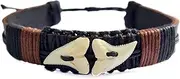 [Swimmi] Genuine Mako Shark Teeth Leather Surfer Beach Handmade Bracelet for Men Women EA385, 6 to 9 inch (adjustable), Leather, shark tooth