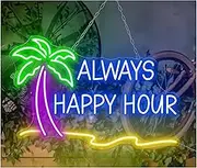 Sign Lamp Always Happy Hour Neon Sign Summer Bar Party Home Wall Hanging 55X35cm(C)