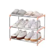 Stackable Small Shoe Rack Entryway Hallway and Closet Space Saving (3-Tier Pink)