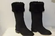 $1775 New Chanel Black Shearling FUR Flats Riding Boots Shoes 36