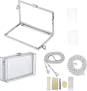GDDP Resin Purse Mold Metal Bag Frame, Rectangular Shaker Clutch Frames for Resin, Bag Frame Creat Your Unique Handbag, with 2 Chain, 26 pcs Tools (Silver)