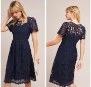 Anthropologie Eri + Ali Navy Blue Eyelet Priscilla Lace A-Line Dress XS New J19