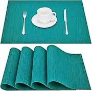 GIVERARE Placemats Set of 4, Heat-Resistant Woven Vinyl Placemat, Non-Slip Washable PVC Table Mat, Easy to Clean Premium Plastic Mats for Dining, Kitchen Table (Turquoise)