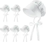 White Mob Cap Costume Pioneer Bonnet Women's Colonial Bonnet Grandma Night Hat Accessories with Adjustable Straps