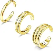 [Diamday] 3pcs 14K Gold Filled Toe Rings for Women Adjustable Gold Toe Ring Set Open Band Simple CZ Daisy Flower Toe Rings Hawaiian Summer Beach Foot Jewellery for Women
