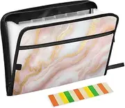 Quteprint 13 Pockets Expanding File Folder with Zipper Closure, Pastel Pink Marbling Accordion File Folder with Sticky Labels, Letter Size A4 Papers Expandable File Document Organizer