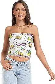 [GuoChe] Sexy Crop Tops for Women Mardi Gras Purple Fleur De Lis Mask Jester Hat Soft Cleavage Cover Up Bandeau Tops for Summer