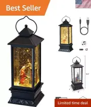 Delightful 4x4x12 Light-Up Snow Globe Lantern with Swirling Glitter & Music