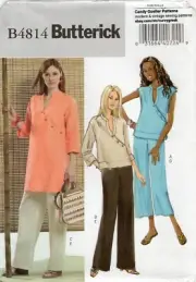 Butterick B4814 Top & Tunic w Asymmetrical Button Front, Straight Pants Sz 4-14