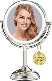 VESAUR 10" Extra Large and 17" Tall Lighted Makeup Mirror, 1X/5X Magnifying Vanity Mirror with 3 Colors Dimmable, 62 Premium LED Lights, 360° Rotation Table Mirror 2 Power Supply, Pearl Nickel