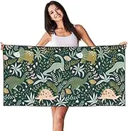 SAAKE Cute Dinosaur Print Bath Towels Soft Skin Velvet Beach Towel Oversized Adults Quick Dry Lightweight