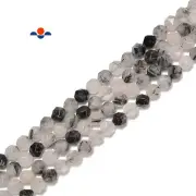 Black Rutilated Quartz Faceted Start Cut Beads Size 8mm 15.5'' Strand (8mm)