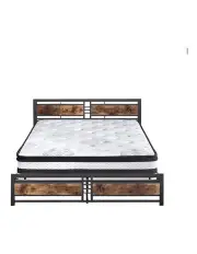 [Traderight] Industrial Queen Size Bed Frame Spring Mattress Base Set 35cm in Brown