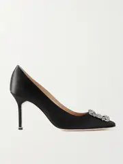 [Manolo Blahnik] Manolo Blahnik - Hangisi 90 Crystal-embellished Satin Pumps - Black - IT35 IT 35 Black