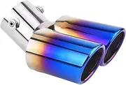 Exhaust Tail Pipe Universal Car Modification Grilled Blue Stainless Steel 1 To 2 Dual Pipe Exhaust Pipe Muffler Tip Cover Car Rear Muffler Exhaust Tip
