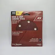 Hook & Loop Sanding Discs 120 Grit Fine 5" Diameter 5 Disk Pack For Orbit Sander