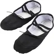 [OATIPHO] Anti-Slip Boys and Girls Dance Shoes Ballet Shoes for Boys and Girls Adults Lightweight Canvas Elastic Band Size Black