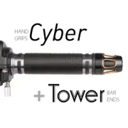 KiWAV Motorcycle Cyber Grips Dark Gray with Tower Bar Ends Titanium Gold/Black