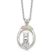 Sterling Silver Landstrom'S Mt. Rushmore Black Hills 12K Gold Accents Oval With Cat 18 Inch Spring Ring Clasp Necklace