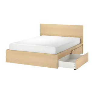 IKEA 高床框附2收納盒, 實木貼皮, 染白橡木/luröy, 180x200 公分