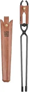 Campfire Tongs Firewood Tongs Metal with PU Leather Sleeve Single Hand Fireplace Tongs Log Grabber Fire Tongs for BBQ Cooking
