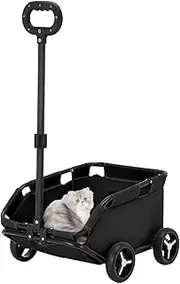 Dog Rolling Cart, Dog Carrier with Wheels, Rolling Cat Carrier, 4 Wheels Rolling Trolley, Foldable Outdoor Trolley, Grocery Utility Cart, Heavy Duty Rolling Pet Carrier with Adjustable Handle
