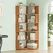 Tribesigns 6 Tier Corner Bookshelf, 165 cm Tall Industrial L Shaped Bookcase with Anti-Drop Panel, Freestanding Wood Grain Shelf Display Rack Storage Organizer for Home Office