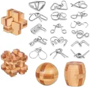 Brain Teaser Puzzle 20Pcs Unlock Interlock Game IQ Test Wooden Toy 3D Unlock Int