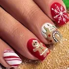 Press on Nails Christmas Manicure Set Snowman Snowflake Designs With Tools