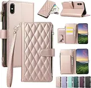 ELEPIK for iPhone Xs Max Case, Adjustable Crossbody Wallet Case with Card Holder, Kickstand, Wristlet for Women Men, Durable PU Leather Magnetic Phone Case for iPhone Xs Max, Pink