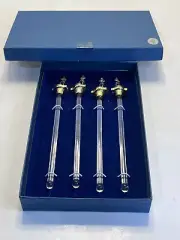 Vintage- Swizzle Stir Stick SET OF 4 -Golfer Pewter Glass FORT Cocktail Barware