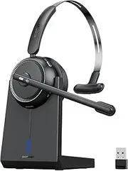 SKYCOMET Wireless Headset with AI Noise Cancelling, Wireless Headset with Mic for Work (65 Hours Woktime & Mute Button), Wireless Headphones with Mic Suitable for Call Center/Work from Home (Black)