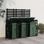 Adjustable Black Triple Wheelie Bin Storage - 240cm Solid Pine Wood with Latch & Ventilation for Garden Waste Bins
