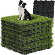 12-Pack Artificial Grass Tiles with Interlocking System, Indoor Outdoor Turf Mat