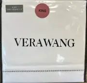 VERA WANG SATIN WEAVE WHITE GRAY SIMPLE DOT EMBROIDERED KING SHEET Set 4PC