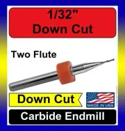 Carbide 1/32" CNC Router Bit, 2 Flute DownCut End Mill, 1/8" Shank for Wood MDF