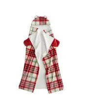 Homespun Holiday Plaid Red / White Sherpa Hooded Throw 50 X 60