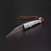Mini Damascus Blade Folding Knife Pocket Survival Foldable Keychain Pendant