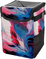 Car Trash Can with Lid and Storage Pockets Leak-Proof Organizer,Multipurpose Trash Bin for Car,Abstract Watercolor Marble Texture